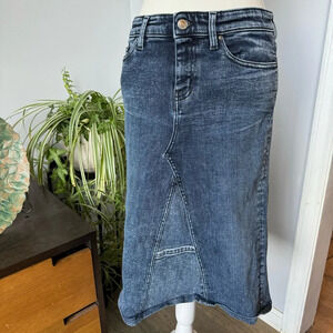 IRO Jeans Denim Pencil Patchwork Midi Skirt Washed Blue Size 26 Retro 90s Casual
